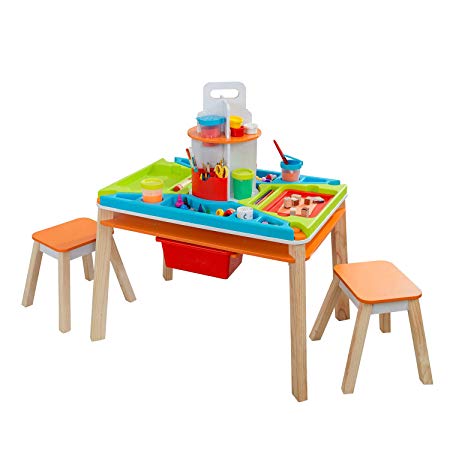 KidKraft Ultimate Creation Station Kids Activity Art Table with 4 Stations & 2 Stools