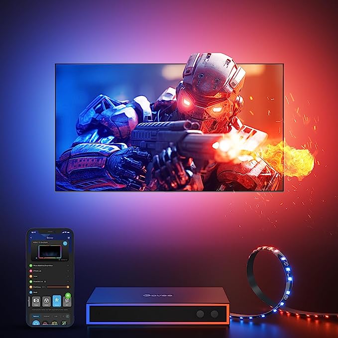 Govee AI Gaming Sync Box Kit, HDMI2.0 Support 4K Gaming Box, 16.4FT RGBIC TV LED Backlight for 75-85 inch TVs, Compatible with Alexa & Google Assistant, Gaming Movie Color Match, CEC 3 in 1 Out