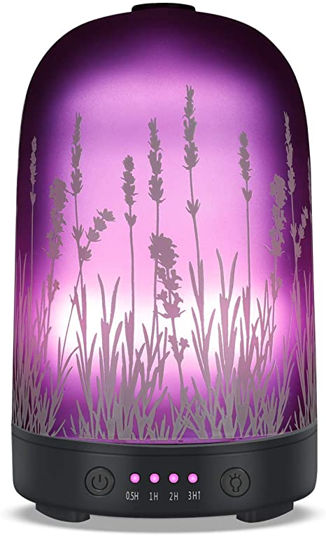 Lavender Aroma Essential Oil Diffuser 100ml Aromatherapy Ultrasonic Cool Mist Whisper Quiet Humidifier, Waterless Auto Shut-Off and 7-Color Changed LED for Home Office Yoga SPA (100ml)