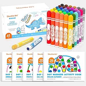 Shuttle Art Dot Markers, 36 Colors Washable with 135 Activity Sheets, 5 Activity Books, Fun Art Supplies for Kids Toddlers and Preschoolers, Non Toxic Water-Based Paint Daubers, Dot Art Markers