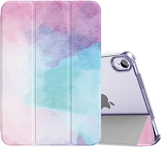 MoKo Case Fit New iPad Mini 6 2021 (6th Generation, 8.3-inch) - Slim Lightweight Hard Clear Back Shell Stand Cover with Translucent Frosted Back Protector, with Auto Wake/Sleep, Water Color