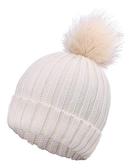 ARCTIC Paw Womens Super Soft Warm Chunky Cable Faux Fur Pompom Knit Beanie Hat