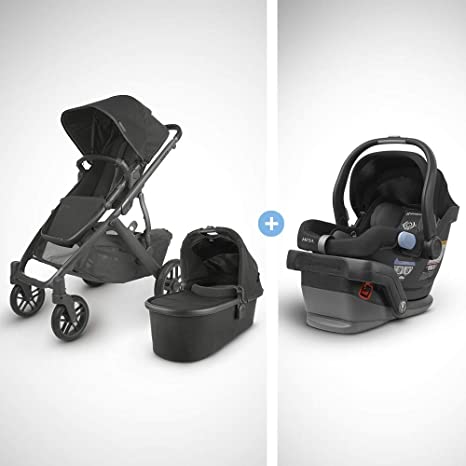 UPPAbaby Vista V2 Stroller - Jake (Black/Carbon/Black Leather)   Mesa Infant Car Seat - Jake (Black)