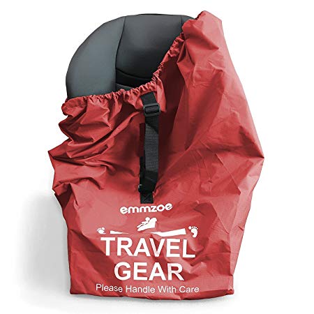 Emmzoe Premium Car Seat Airport Gate Check Travel Storage Bag Features Durable Nylon, Foldable Pouch, Hand/Shoulder Strap (Pink)