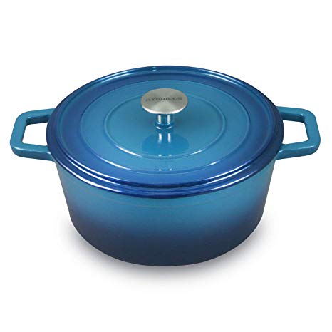 Enameled Cast Iron Dutch/French Oven, 4.5-Quart Round Dutch Oven with Self Basting Lid & Stainless Steel Knob, Electric Gas Stove Top Compatible Cookware, Gradated Blue (IR100-Blue, 4.5qt)