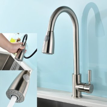 VAPSINT® Modern Touch On Stainless Steel Single Handle Single Hole Pull Out Spray Kitchen Faucet, Brushed Nickel Pull Down Kitchen Sink Faucets, UPDATED VERSION !!!