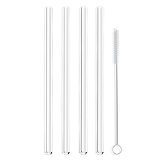 Hummingbird Glass Straws Clear Straight 8 in x 95 mm Handmade in USA With Premium Glass - 4 Pack With Cleaning Brush