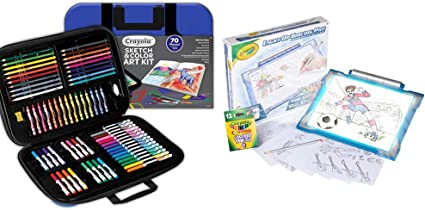 Crayola Coloring and Sketching Set, 70pcs   Sketch Book, Gift for Kids, 8, 9, 10, 11 & Light Up Tracing Pad Blue, Toys, Gift for Boys & Girls, Ages 6