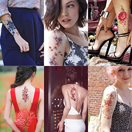 Kotbs 6 Sheets Temporary Tattoos Paper Sexy Flower Body Tattoo Sticker for Women & Girl Fake Tattoo (Peony, Rose, Peach, Plum)
