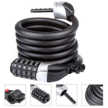 Heavy Duty Bike Lock, High Quality Chain Lock with 5-Digit Resettable Number Combination Cable Lock 6-Feet x 1/2-Inch and 1.35lbs For Bicycle, Scooter, Grills & Other Items That Need To Be Secured - Blusmart