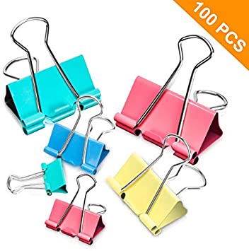 Binder Clips, 100PCS Binder Clips Assorted Sizes [2020 Upgrade] Large, Medium, Mini Binder Clips Combination, can use for Office, Home, School.