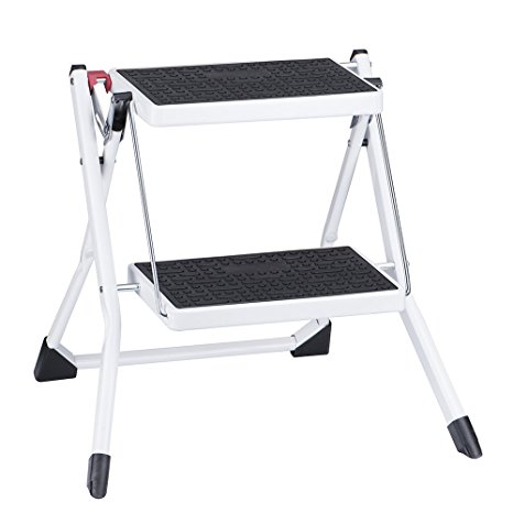 Delxo Step Stool Stepladders Lightweight White Steel Folding Step Ladder with Handgrip Anti-slip Sturdy and Wide Pedal Steel Mini-Stool 250lbs(WK2031D)