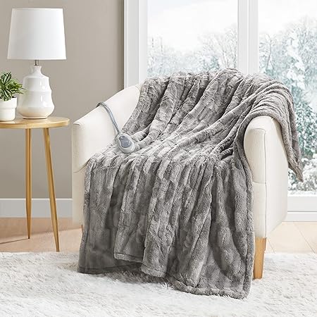 MP2 Heated Plush Sherpa Throw - Electric Blanket for Lap w/ 3 Heating Levels & 2 Hours Auto Shut Off, UL Certified Safety Standard, Machine Washable - 50"x 60", Grey