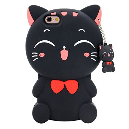 iPhone SE Case, MC Fashion 3D Lucky Fortune Cat Kitty with Cute Bow Tie Silicone Rubber Phone Case Cover for Apple iPhone 5/5S/SE (Bow Tie Cat-Black)