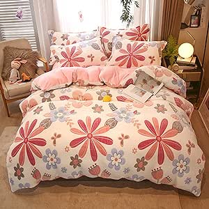 MorroMorn Twin Bedding Sets, Pink Floral Duvet Cover Set, Fluffy Comforter Covers, Colorful Flowers Blanket Ultra Soft Kawaii Cute for Girls Toddler Kids Teen Women Twin/Twin XL Size