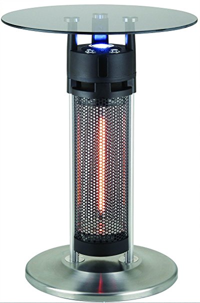 Ener-G  Freestanding Outdoor Electric Patio Heater with LED Light and Infrared Heated Table, Silver