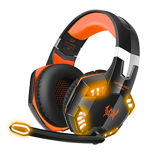 Stereo Bass Surround Gaming Headset, Homgrace Over Ear Gaming Headphones with Mic, Noise Reduction, LED Lights and Volume Control for Laptop, PC, Mac, iPad, Smartphones ( Orange)
