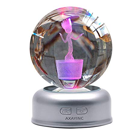 AXAYINC 3D Crystal Ball Night Light with Stand 7 Colors Change for Kids Baby Bedroom Decor Birthday Gift(Groot)