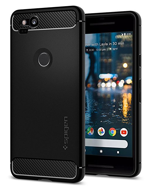 Spigen F17CS22279 Rugged Armor Matte Carbon Fibre Back Case for Google Pixel 2 XL (Black)