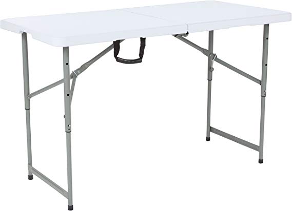 Flash Furniture 4-Foot Height Adjustable Bi-Fold Granite White Plastic Folding Table