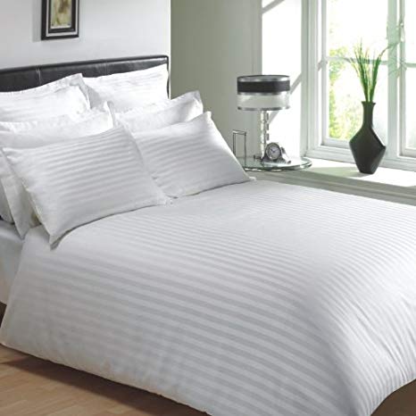 Sweet Dreams Hotel 100% Egyptian Cotton Rich Stripe Double Duvet Cover in White