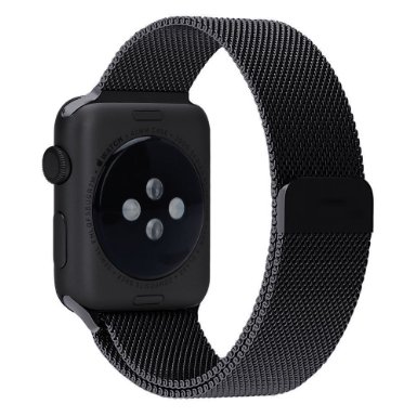 Apple Watch Band Penom Fully Magnetic Closure Clasp Mesh Loop Milanese Stainless Steel Bracelet Strap for Apple iWatch Sport and Edition 42mm - Black