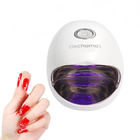 Nail Dryer - Elechomes EB301 6W Mini LED Gel Nail Curing UV Lamp Nail Gel Polish Dryer for DIY Home Use or Travel, White