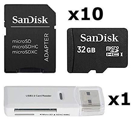 10 PACK - SanDisk 32GB MicroSD HC Memory Card SDSDQAB-032G (Bulk Packaging) LOT OF 10 & SD Memory Card Reader