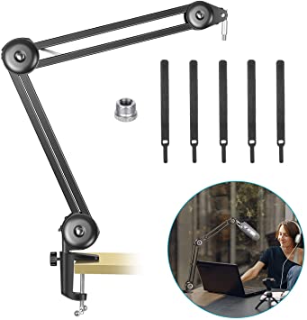 Neewer Upgraded NW-35 Pro Mic Stand Sturdier Microphone Arm Stand Compatible with Blue Yeti Snowball Blue Yeti Nano, Suspension Boom Scissor Arm with Cable Straps, Max. Load 1.5kg (Black)