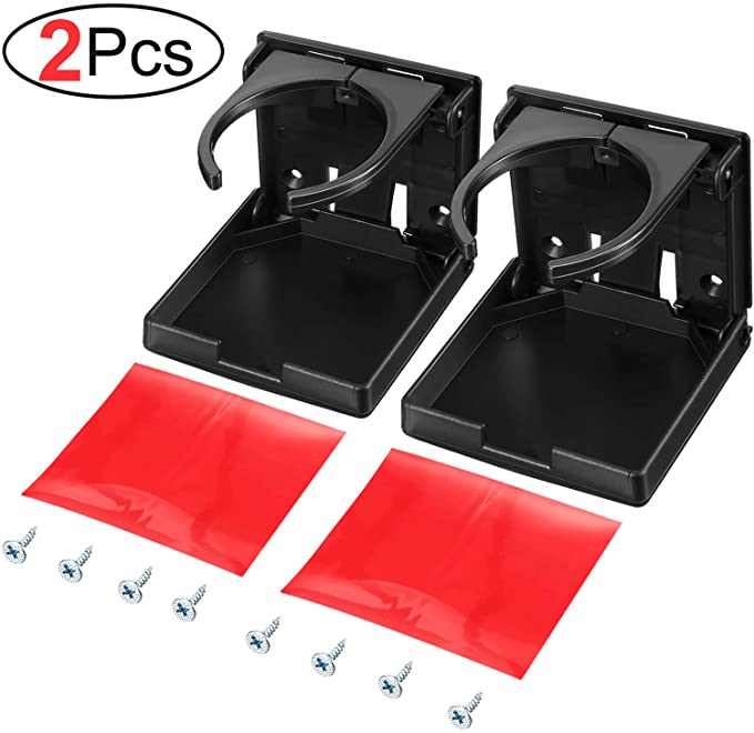 2 Pack Universal Adjustable Folding Drink Holder with Screws for Holding Mugs, Large Drinks and Almost Any Size Bottle, Adjustable Cup Holder for Boat/Car/Trucks/RVs/Vans/Home/Leisure Centre