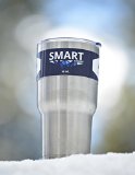 Smart Coolers - Vacuum Insulated Stainless Steel Travel Tumbler Cup 30 Oz - Keep Coffee and Ice Tea - Clear Lid