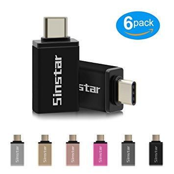 [6 Pack] Sinstar Aluminum USB-C to USB 3.0 OTG Mini Adapter for Macbook Pro 2016, Samsung Galaxy S8/S8 Plus, Note 8,HUAWEI P9,ChromeBook Pixel and Other Type-C Devices (Style 2)