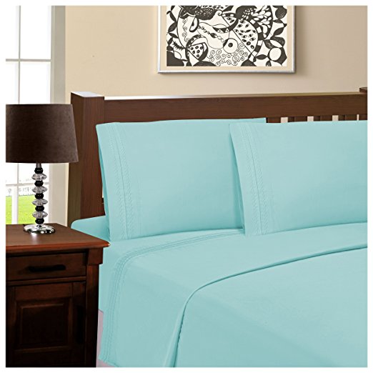 Superior Infinity Embroidered Luxury Soft, Cooling 100% Brushed Microfiber 4-Piece Sheet Set, Light Weight and Wrinkle Resistant - California King Sheets, Aqua Marine