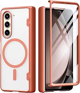 MOBOSI for Z Fold 5 Case Magnetic Hinge Coverage Protection, [Compatible with Magsafe], Galaxy Z Fold5 Case Front Screen Protector, Shockproof Full Body Phone Case for Samsung Galaxy Z Fold 5, Orange