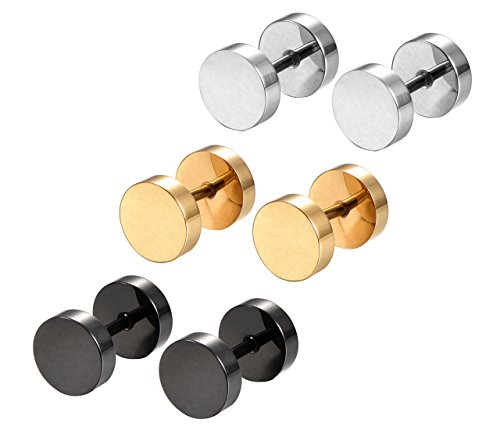 Stainless Steel Unisex Stud Tunnel Plug Earrings, Three Colors, Black, Gold, & Silver Toned By Regetta Jewelry