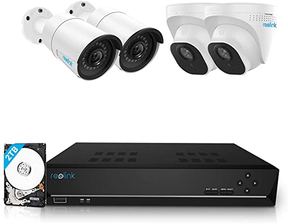 Reolink 8CH 5MP PoE Home Security Camera System, 4 Wired 5MP Outdoor PoE IP Cameras, 5MP 8 Channel NVR Security System w/ 2TB HDD for 7/24 Recording (2Dome&2Bullet)