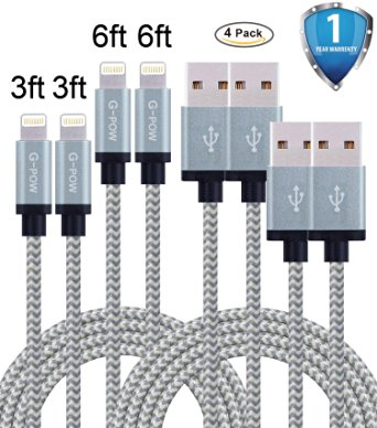 G-POW 2Pack 3FT 2Pack 6FT Nylon Braided lightning cords to USB Cable for iPhone 5/5s/5c/5se,6/6s,6/6s Plus,iPod,iPad Mini,iPad Air, iPod Nano/Touch (gray)