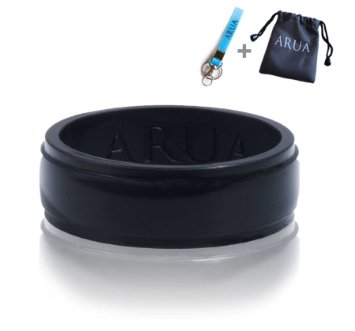 Elegant Glossy Silicone Wedding Ring (Band) For Women. Thin, Comfortable, Durable. Gift Bag and Silicone Keychain Included - 6mm Wide. 1.75mm Thick - Black, Pink, Teal