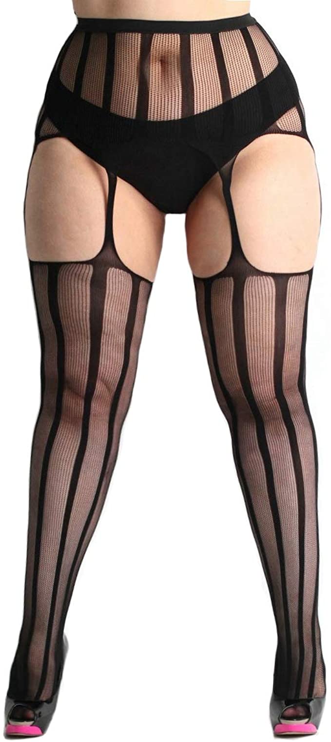CURRMIEGO Womens fishnet tights Plus Size Lace Suspender Pantyhose Stocking