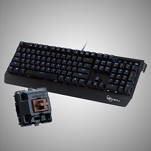 ROSEWILL Clicky Mechanical Gaming Keyboard with Cherry MX BR Switch, Backlit Brown LED Gaming Mechanical Keyboard & 104 Key Full Size Gamer Keyboard for PC & Computer (RK-9300BR)