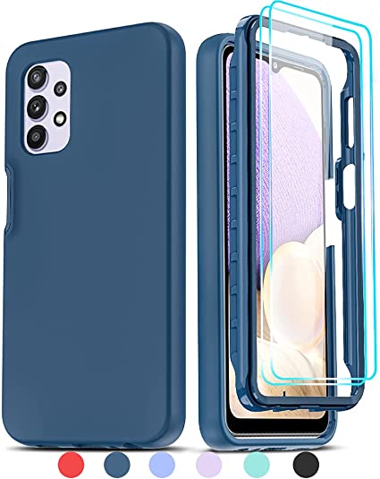 LeYi for Samsung A32 5G Case, Galaxy A32 5G Case, A32 5G Phone Case with [2 x Tempered Glass Screen Protector] for Men Women, Full-Body Shockproof Soft Liquid Silicone Case for Galaxy A32 5G, Blue