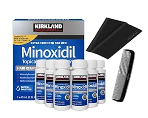 Kirkland Minoxidil 5% for Men, Topical Solution Extra Strength Hair Regrowth Treatment, 6 Months Supply, Total 12 Fl Oz, Dropper Applicator, Exclusive 2 MicroFiber Cleaning Cloths and Comb Included