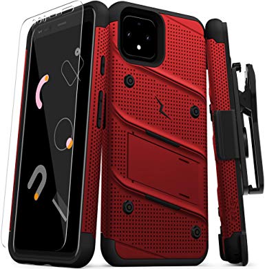 ZIZO Bolt Series Google Pixel 4 XL Case | Heavy-Duty Military-Grade Drop Protection w/Kickstand Included Belt Clip Holster Tempered Glass Lanyard (Red/Black)