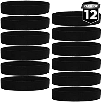 Sports Sweatbands - Sweat Headbands for Athletics - Men & Women - Stretchy & Sweat Absorbing Cotton Terry Cloth Head Bands for Basketball, Tennis, Soccer, Baseball, Running, Exercise & Working Out