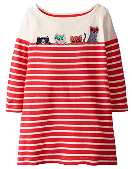 Fiream Toddler Girls Cotton Longsleeve Casual Dresses Applique Cartoon