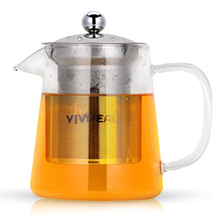Glass Teapot - Tea Maker Tea Infuser, 304 Stainless Steel Infuser & Germany Clear Glass. Borosilicate Glass Tea Pot with Infuser for Blooming and Leaf Tea. 28 Ounce / 800 Milliliter as Teakettle