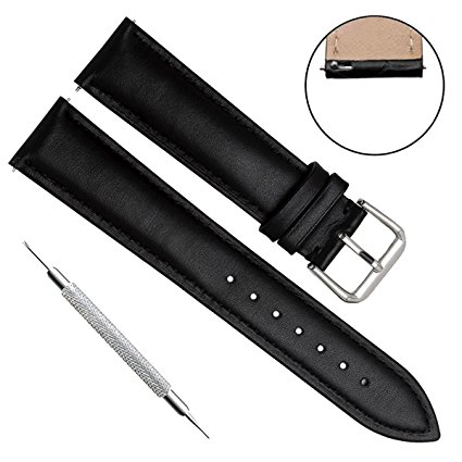 Quick Release Genuine Leather Replacement Watch Band Strap with Stainless Metal Clasp Choice of Color & Width