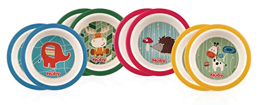 Nuby 2 Piece Bamboo Printed Bowl, Colors May Vary