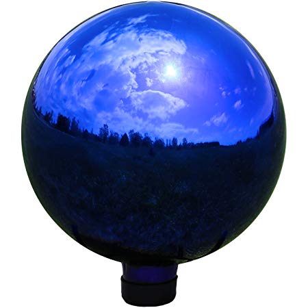 Sunnydaze Garden Gazing Globe Ball, Outdoor Lawn and Yard Glass Ornament, Reflective Blue Mirrored Surface, 10-Inch