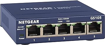 Netgear 5 x Gigabit Ethernet Ports Fast Auto Switching Connection, GS105AU,Blue